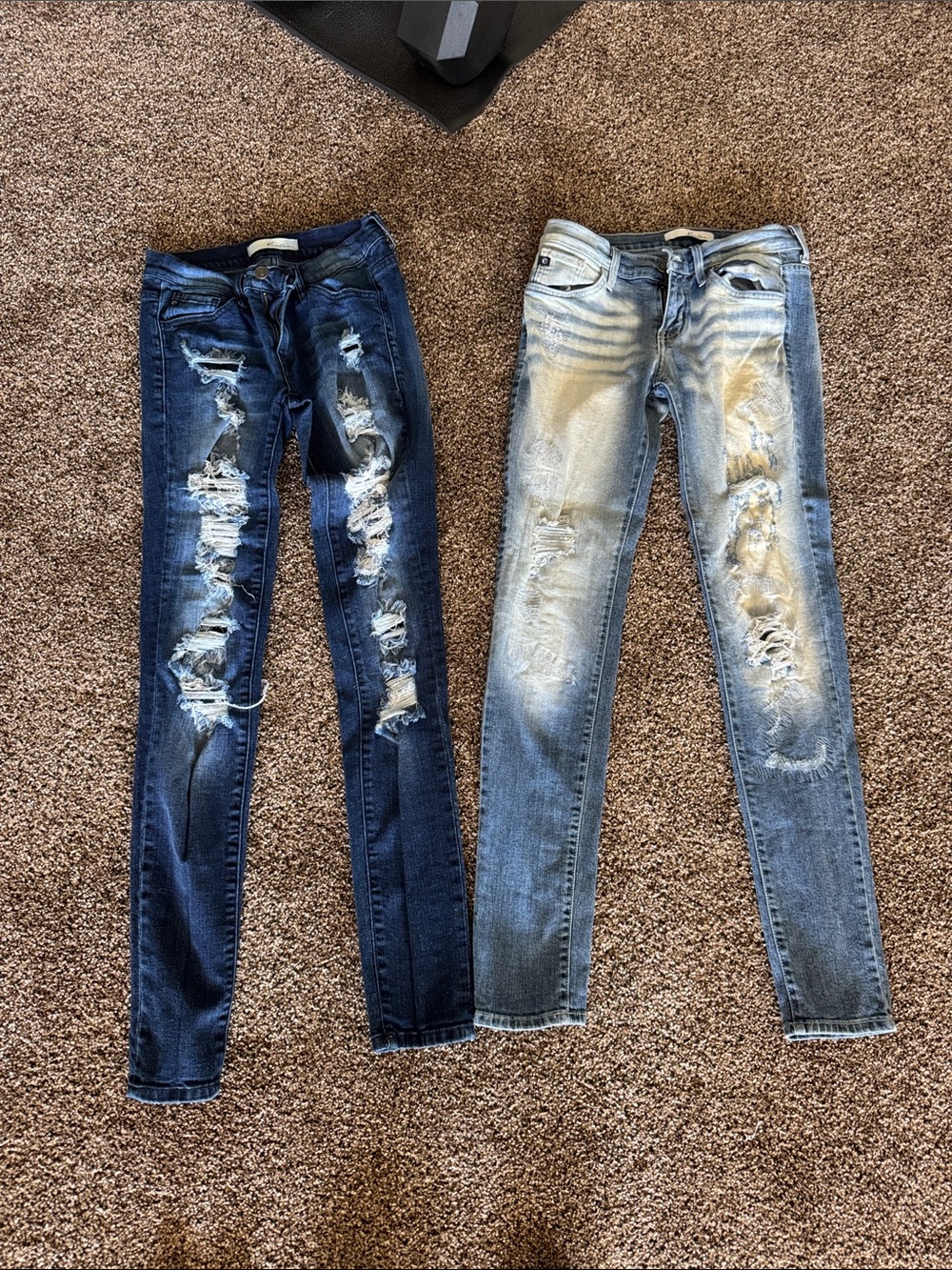 2 pair KanCan Women’s Distressed Skinny Jeans - Dark Blue and Light Blue